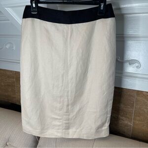 MNG Skirt size 6 Ivory Black Linen Straight Pencil Herringbone Knee Career Suit